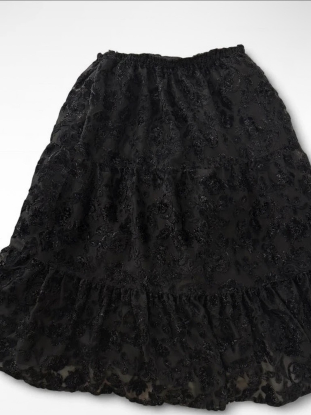 Whimsigoth/Gothic Flowy Black GlitteryFloral Burnout Velvet Maxi Skirt